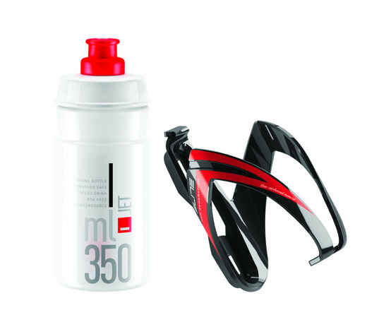 Láhev dětská 0,35l + košík ELITE Kit Ceo Jet dětský bílá/červ.