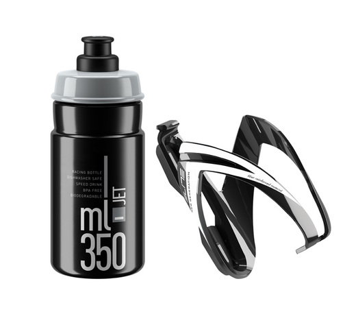 Láhev dětská 0,35l + košík ELITE Kit Ceo Jet dětský černá/bílá